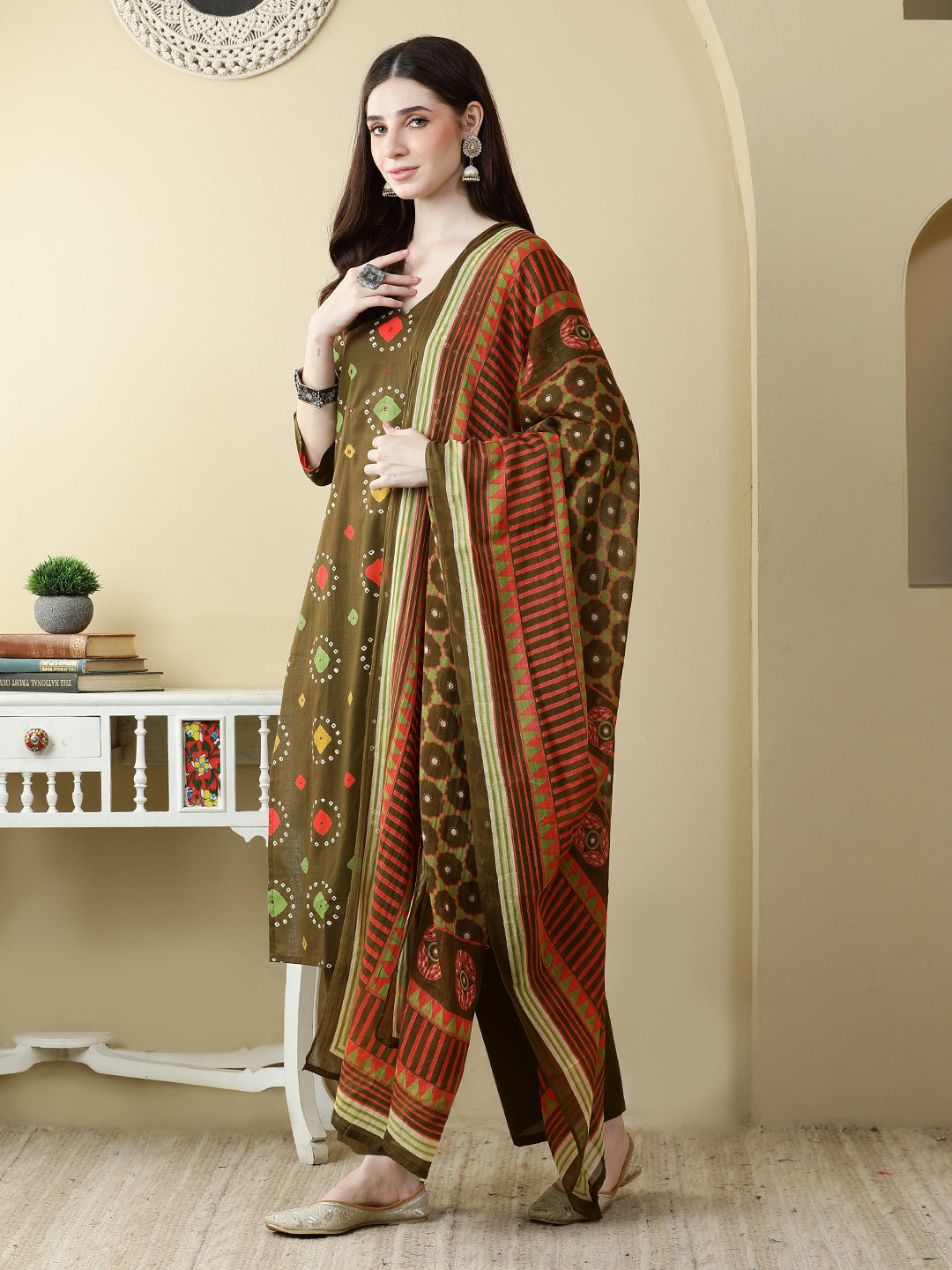 Straight Pure Cotton Printed Kurta Set With Dupatta