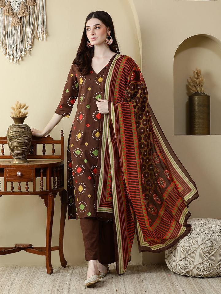 Straight Pure Cotton Printed Kurta Set With Dupatta