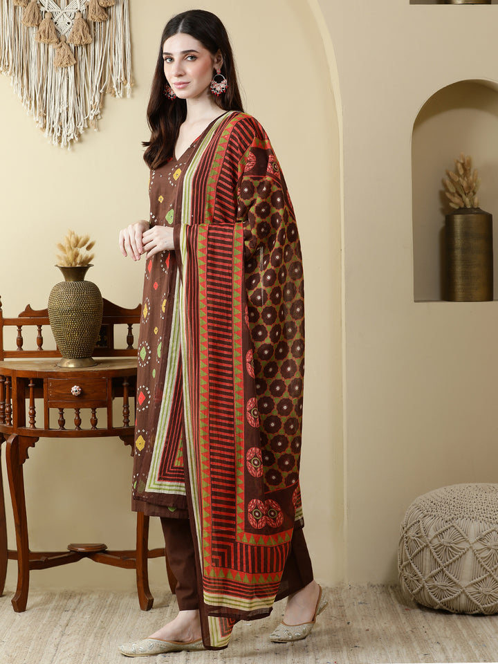 Straight Pure Cotton Printed Kurta Set With Dupatta