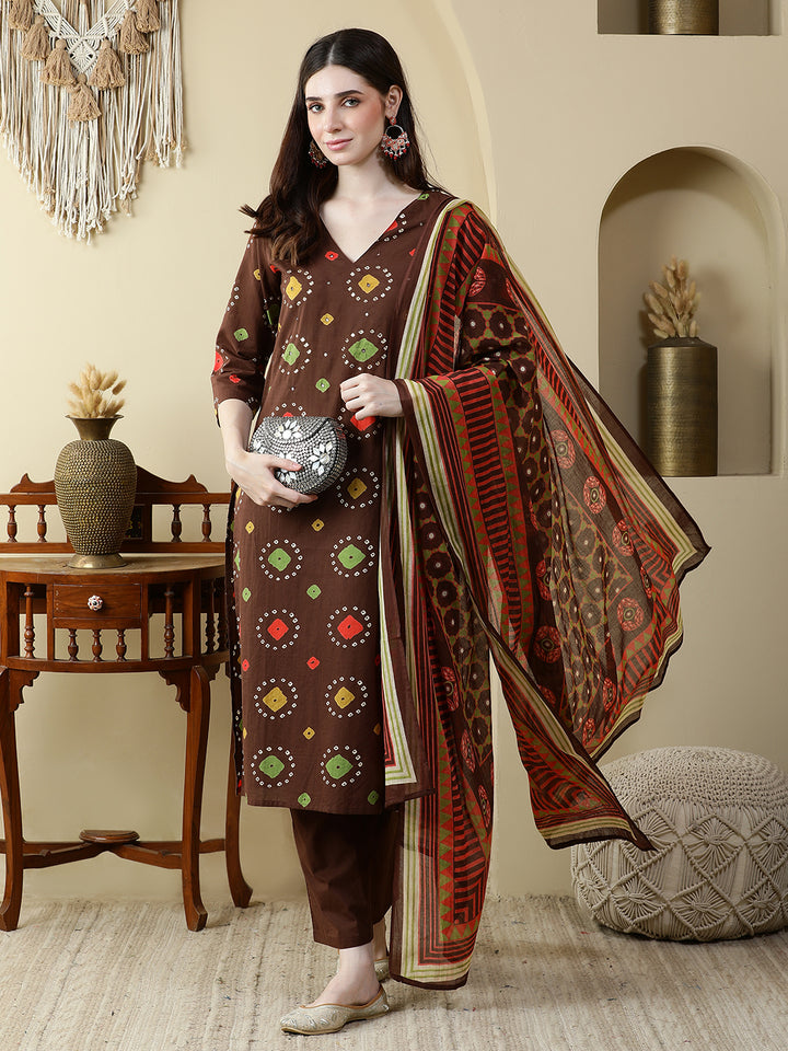 Straight Pure Cotton Printed Kurta Set With Dupatta