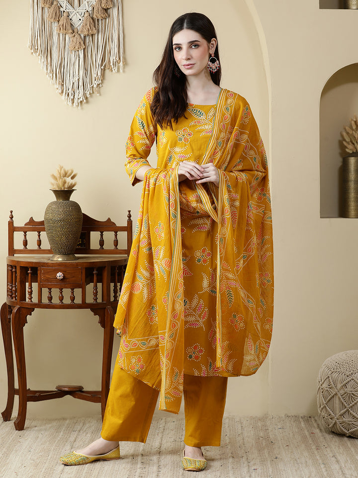 Straight Pure Cotton Printed Kurta Set With Dupatta