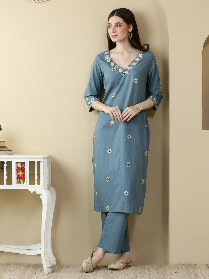 Straight Pure Cotton Dyed Kurta Set
