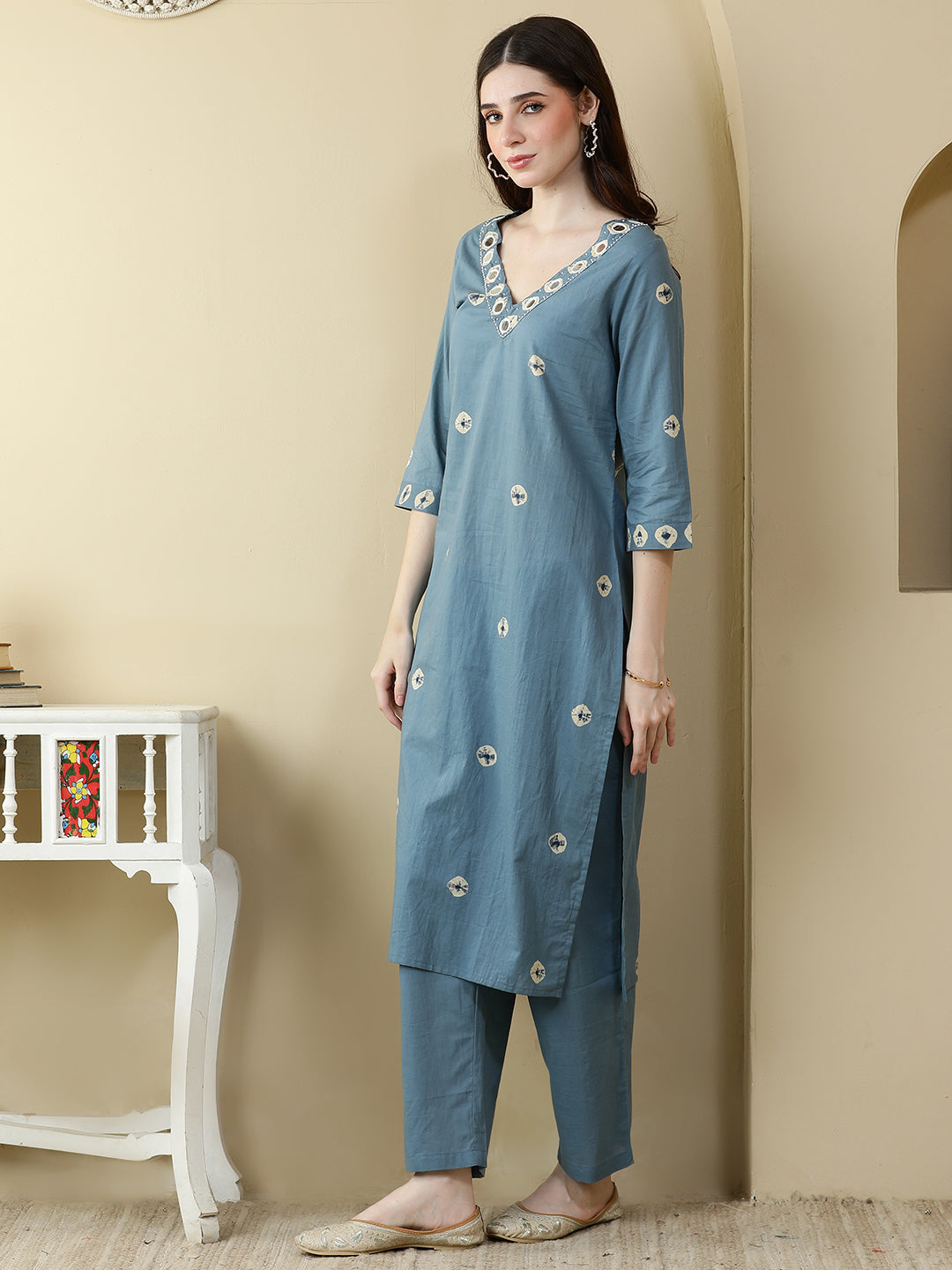 Straight Pure Cotton Dyed Kurta Set