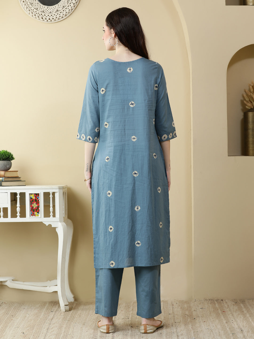 Straight Pure Cotton Dyed Kurta Set