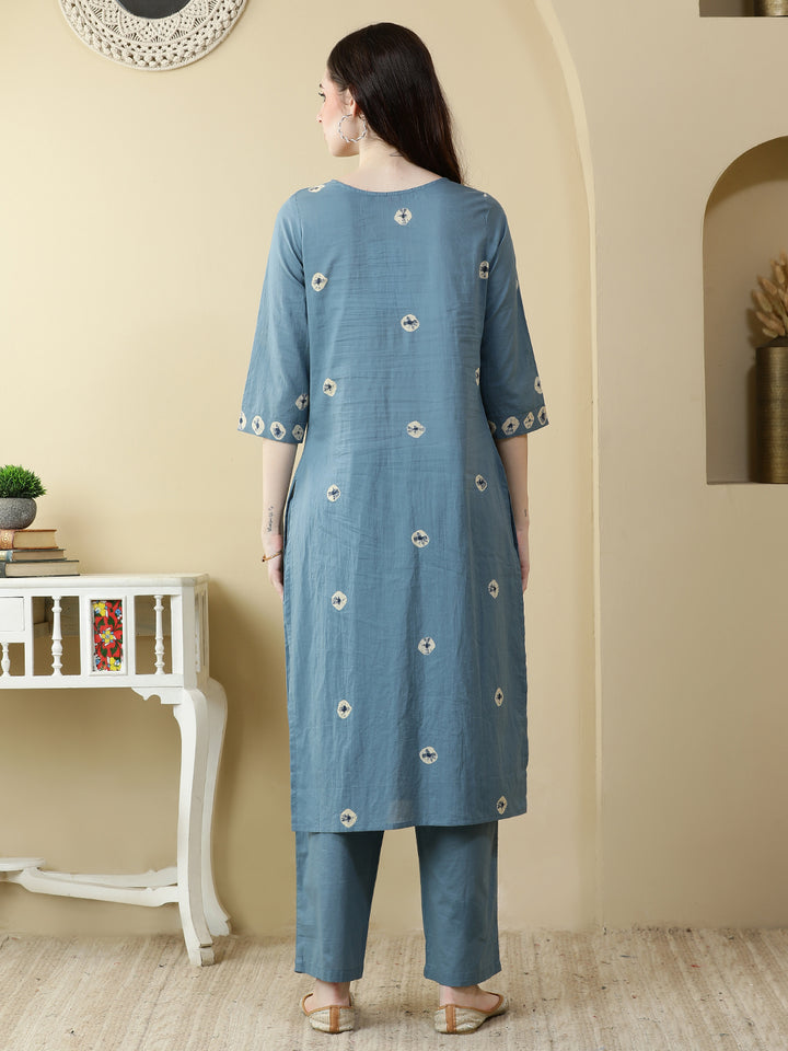 Straight Pure Cotton Dyed Kurta Set