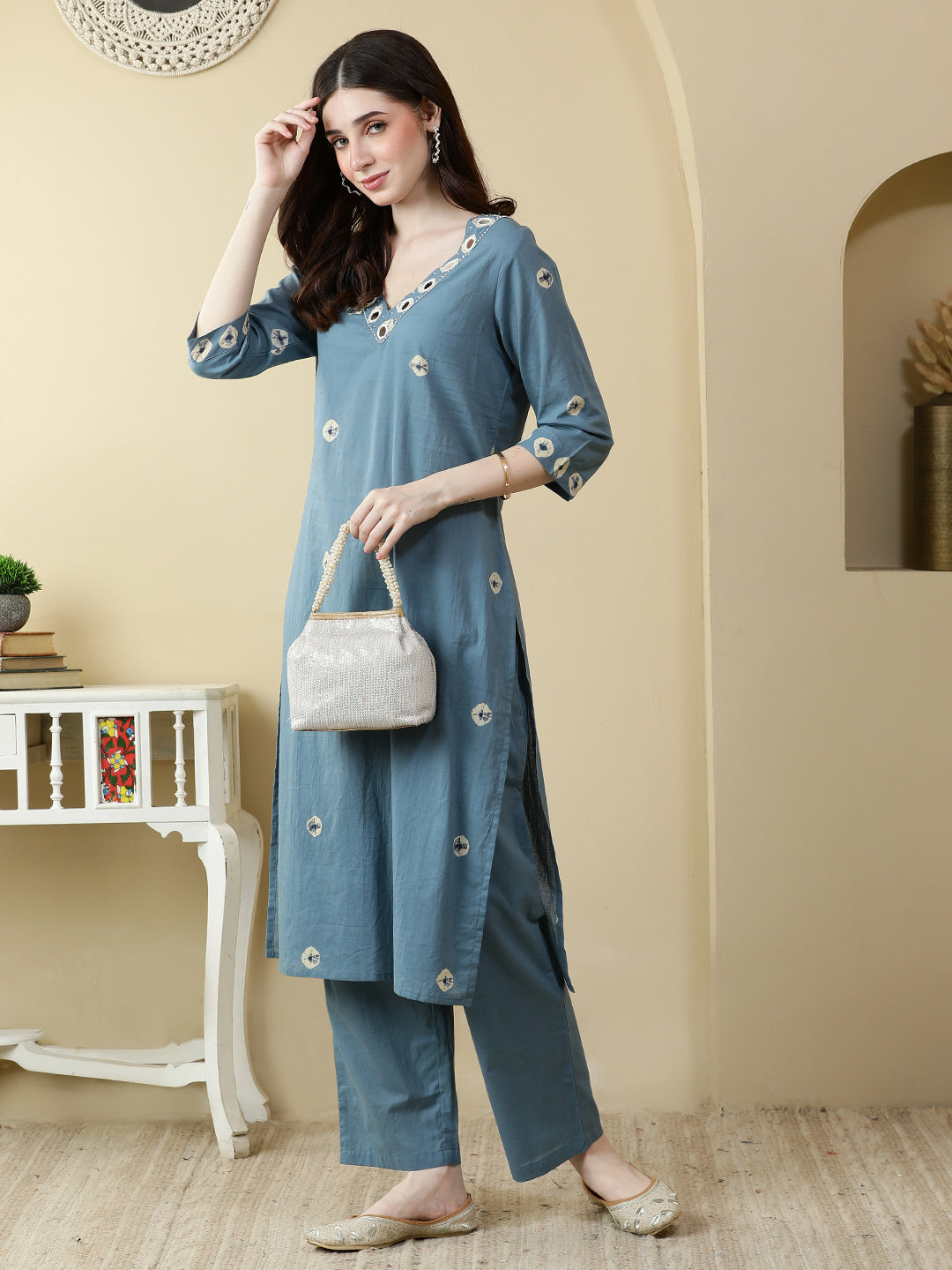 Straight Pure Cotton Dyed Kurta Set
