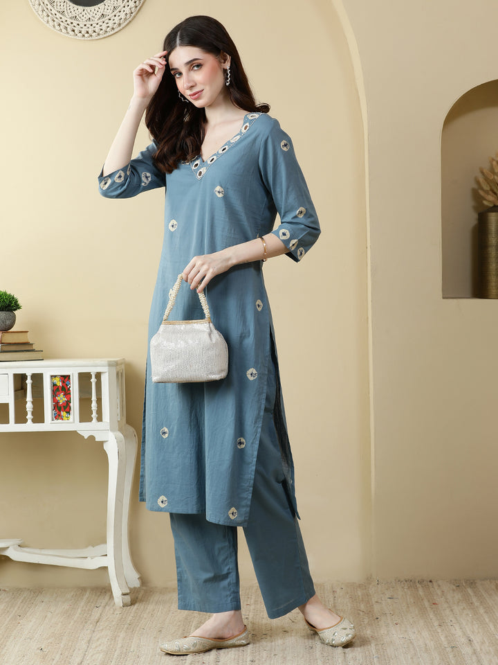 Straight Pure Cotton Dyed Kurta Set