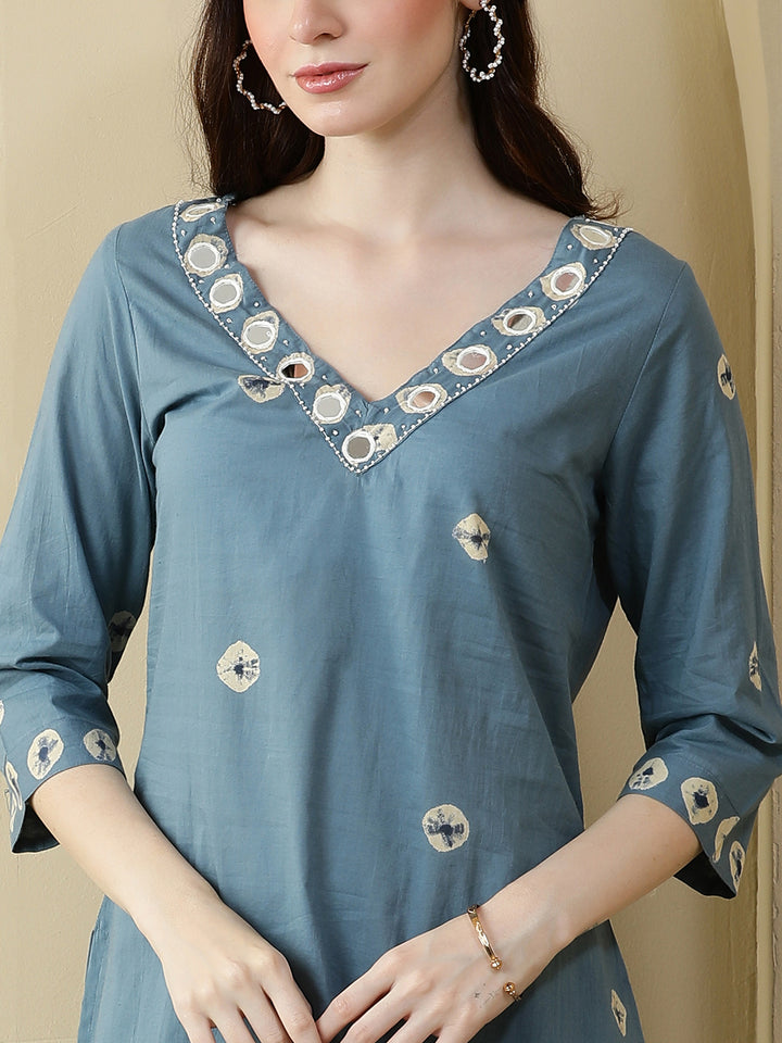 Straight Pure Cotton Dyed Kurta Set