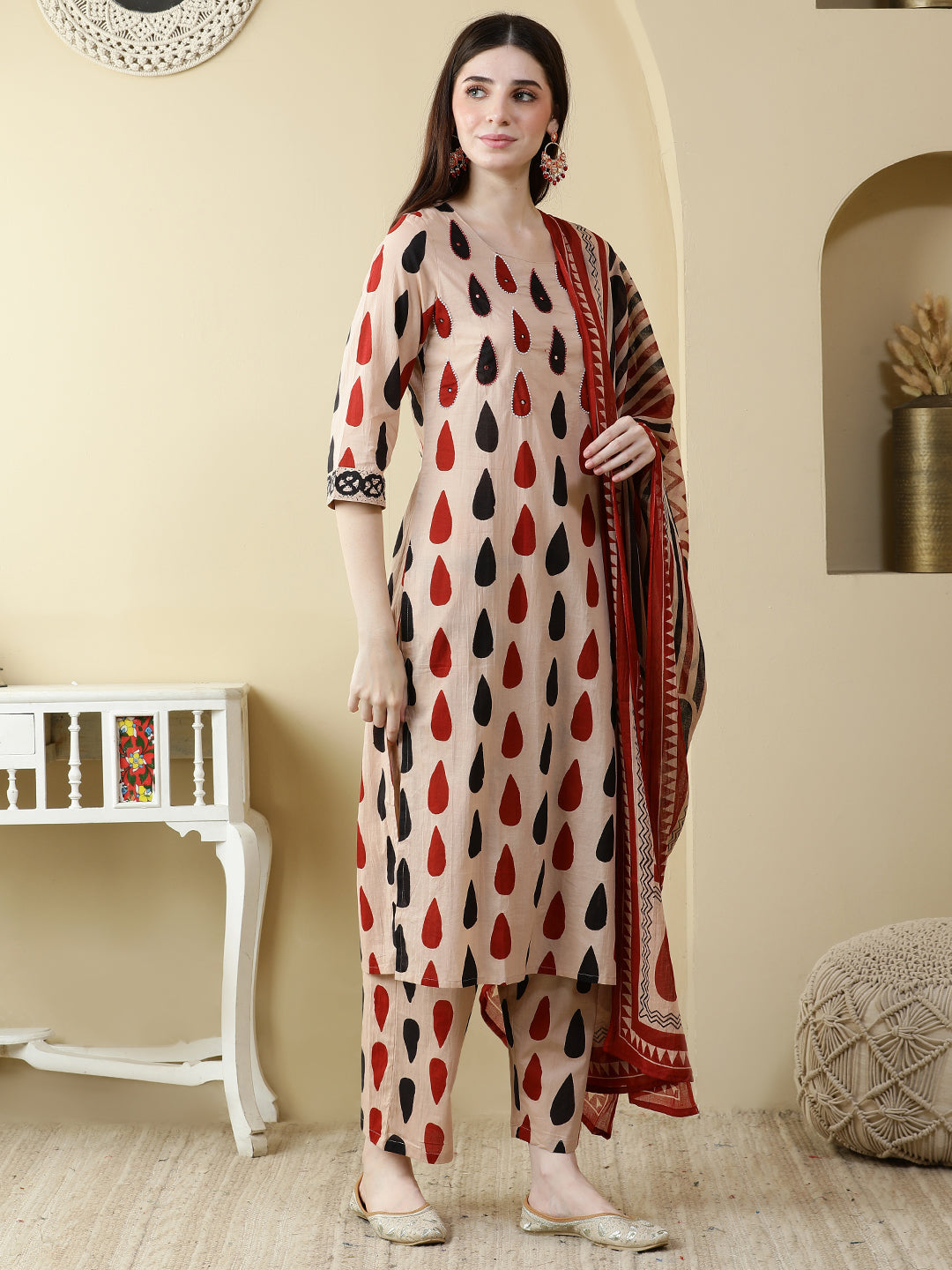 Straight Pure Cotton Printed Kurta Set With Dupatta