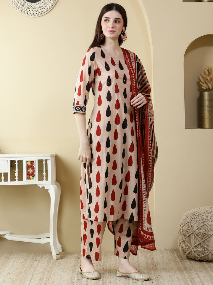 Straight Pure Cotton Printed Kurta Set With Dupatta