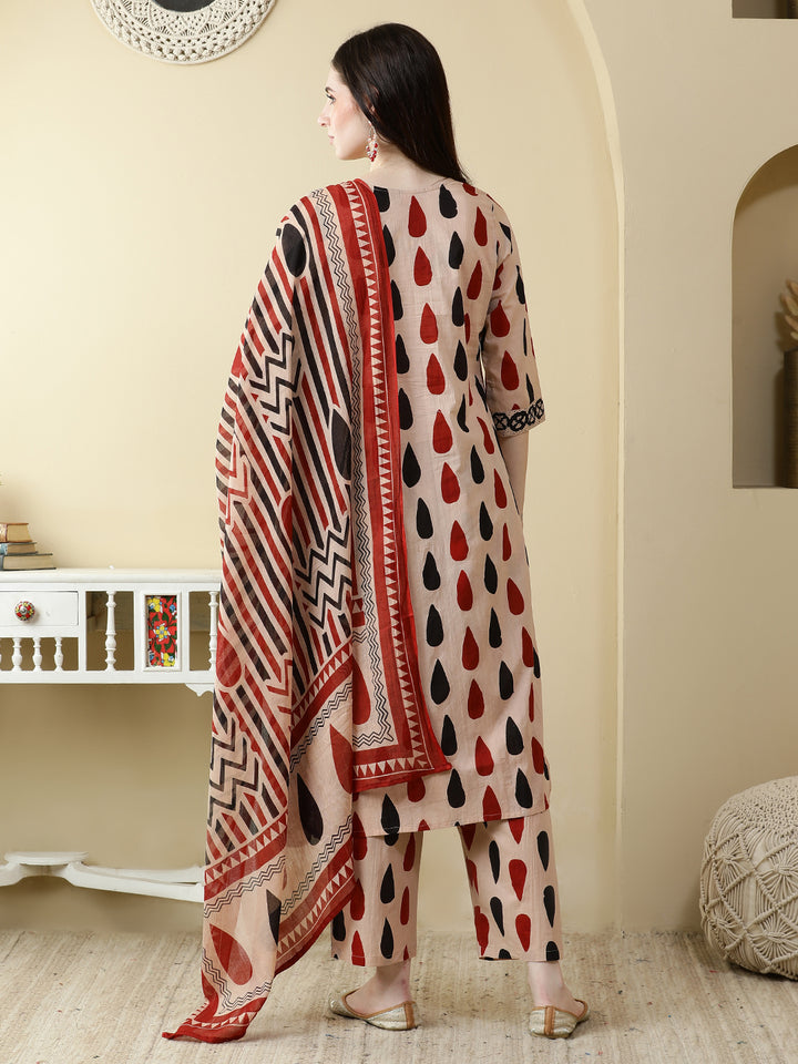 Straight Pure Cotton Printed Kurta Set With Dupatta