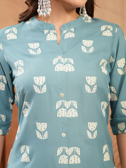 Floral Printed Rayon A-Line Kurta