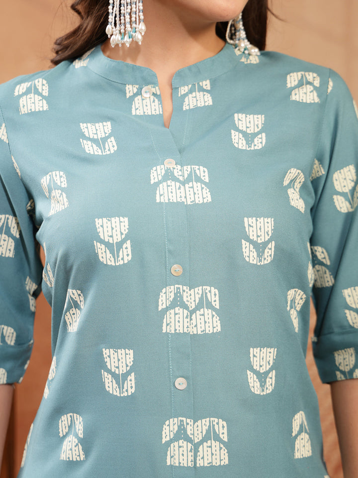 Floral Printed Rayon A-Line Kurta
