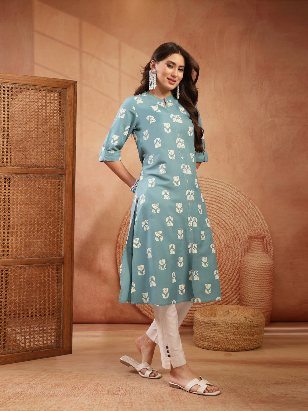 Floral Printed Rayon A-Line Kurta
