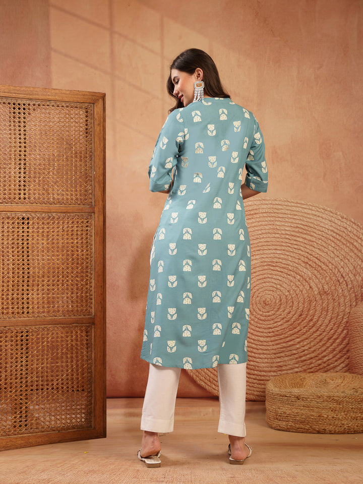 Floral Printed Rayon A-Line Kurta