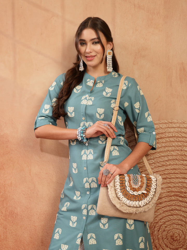 Floral Printed Rayon A-Line Kurta
