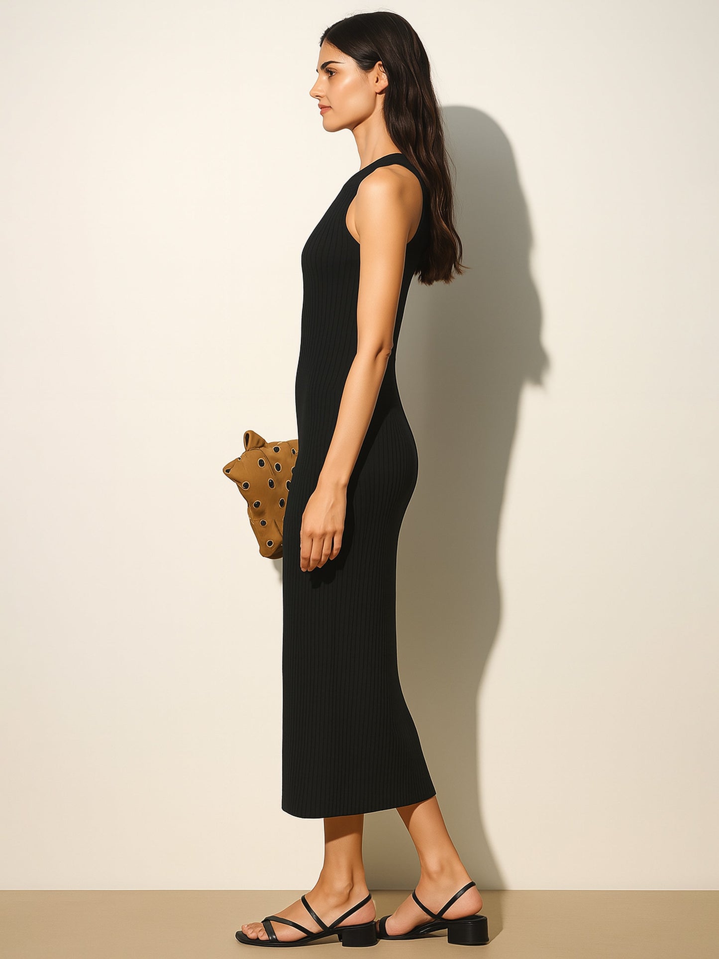 Black Rib Back Cut-Out Midi Dress