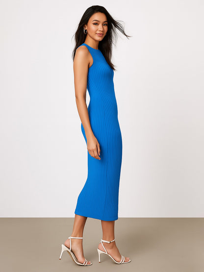 Royal Blue Rib Back Cut-Out Dress