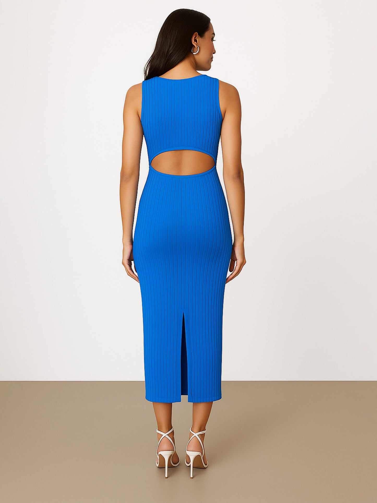 Royal Blue Rib Back Cut-Out Dress