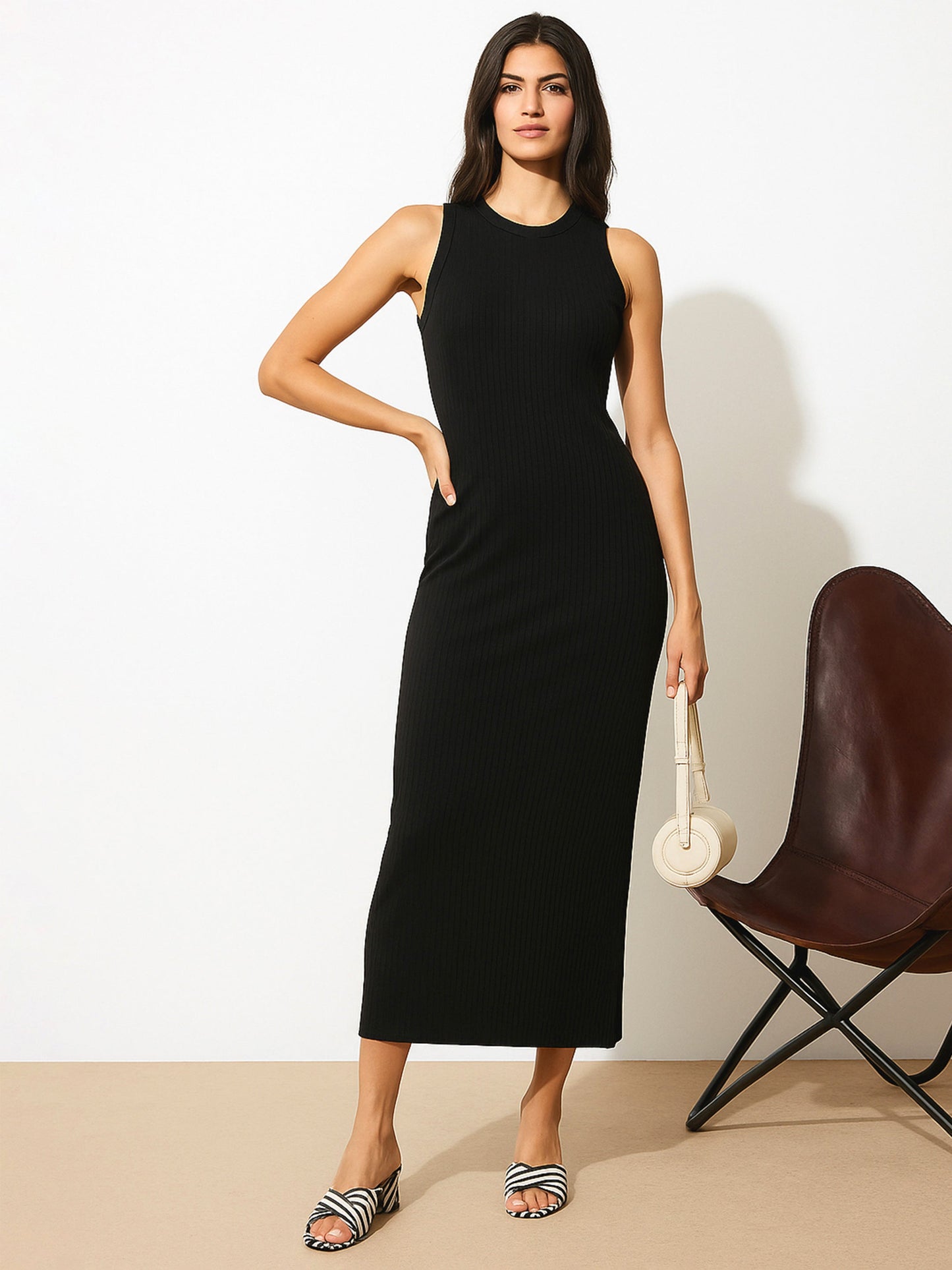 Black Rib Sleeveless Bodycon Maxi Dress