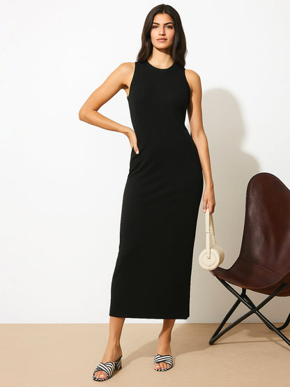 Black Rib Sleeveless Bodycon Maxi Dress