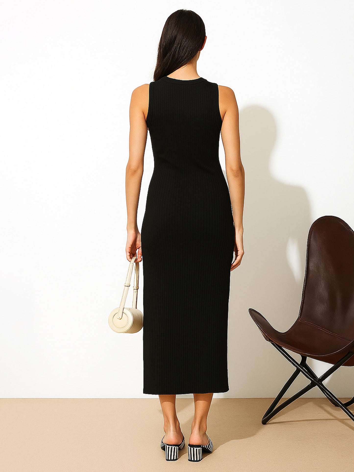 Black Rib Sleeveless Bodycon Maxi Dress