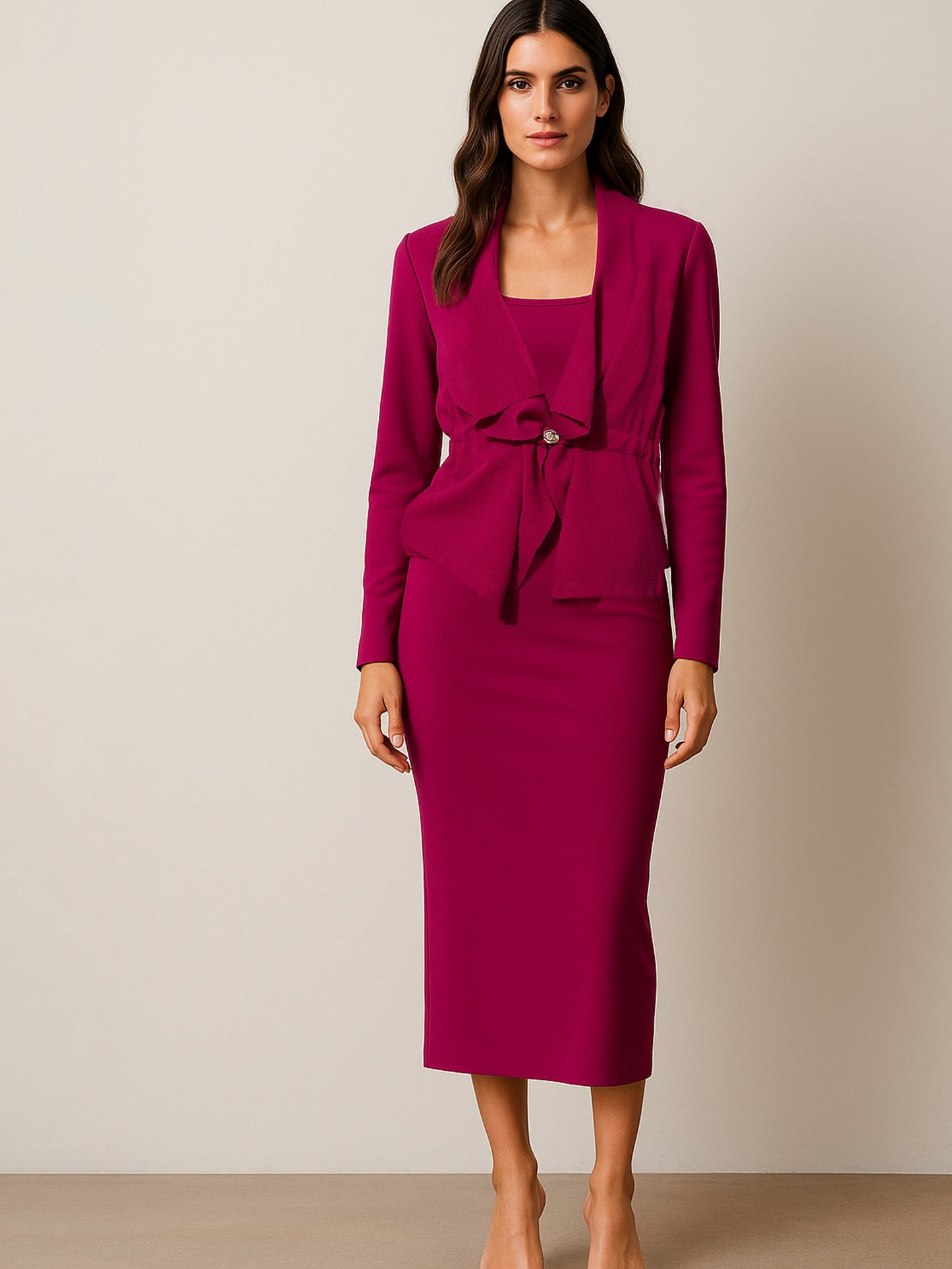 Fuchsia Strappy Bodycon Dress With Shrug