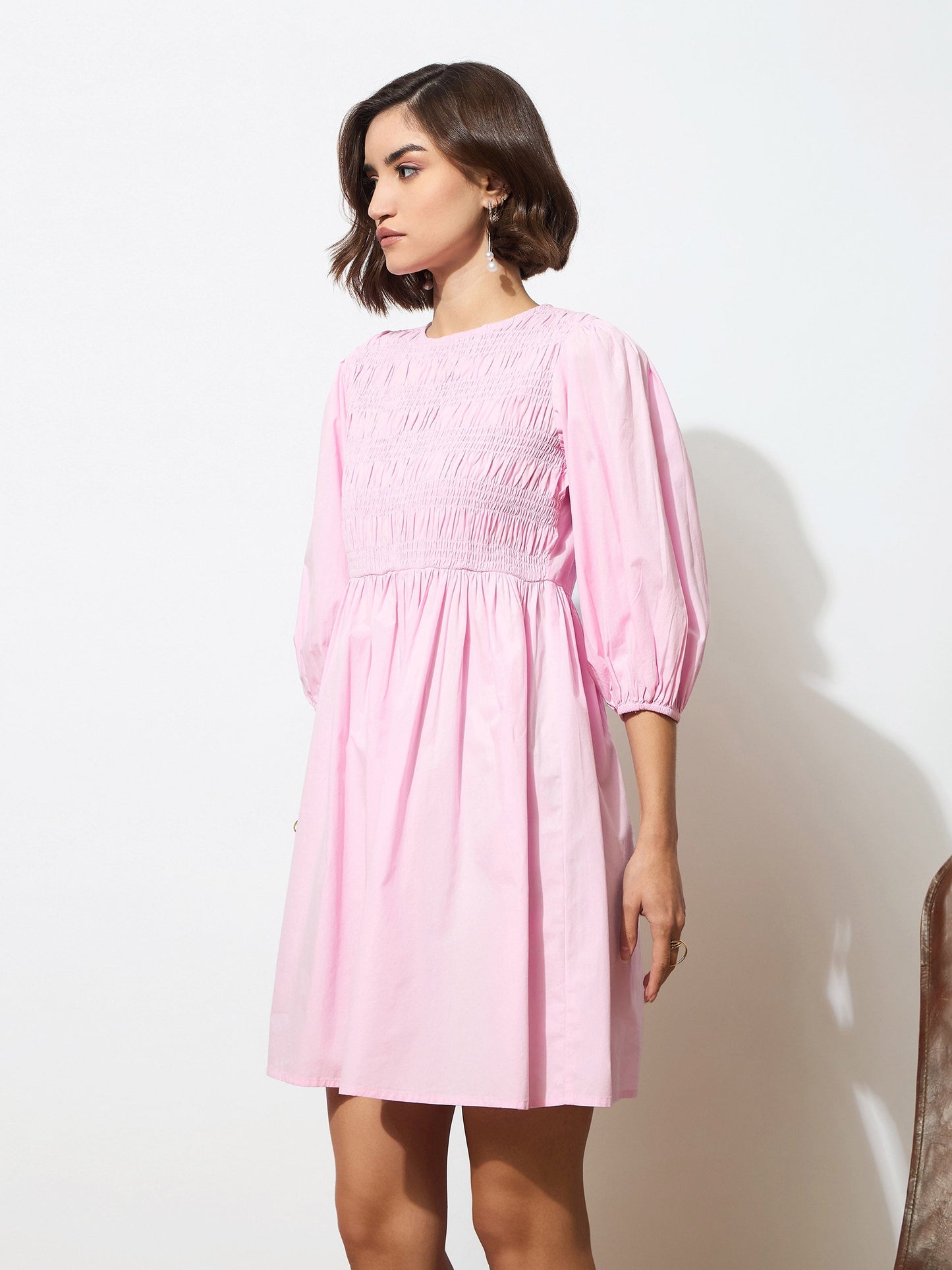 Pink Poplin Smocked Gathered Dress