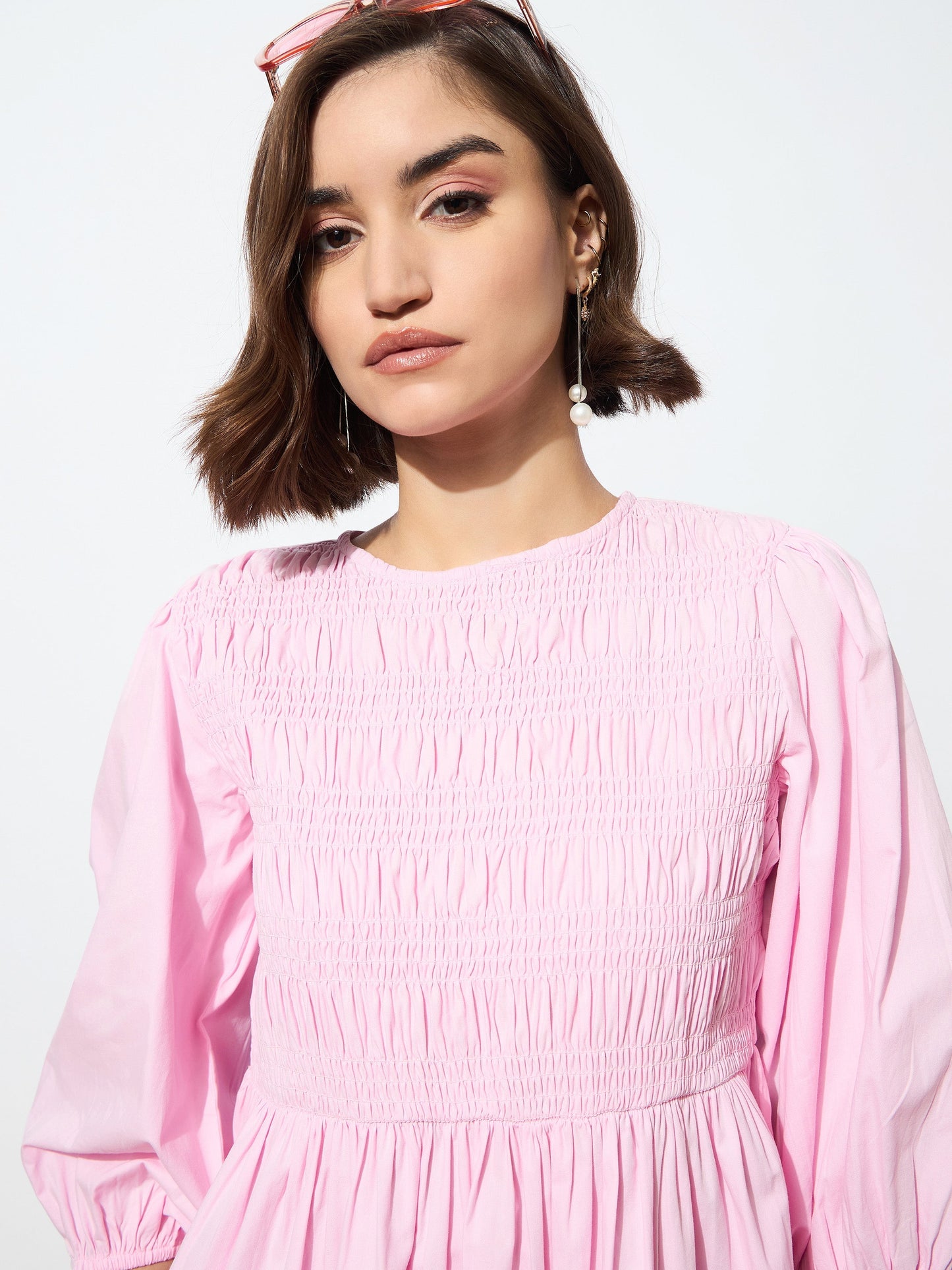 Pink Poplin Smocked Gathered Dress