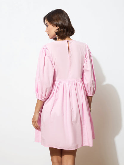 Pink Poplin Smocked Gathered Dress