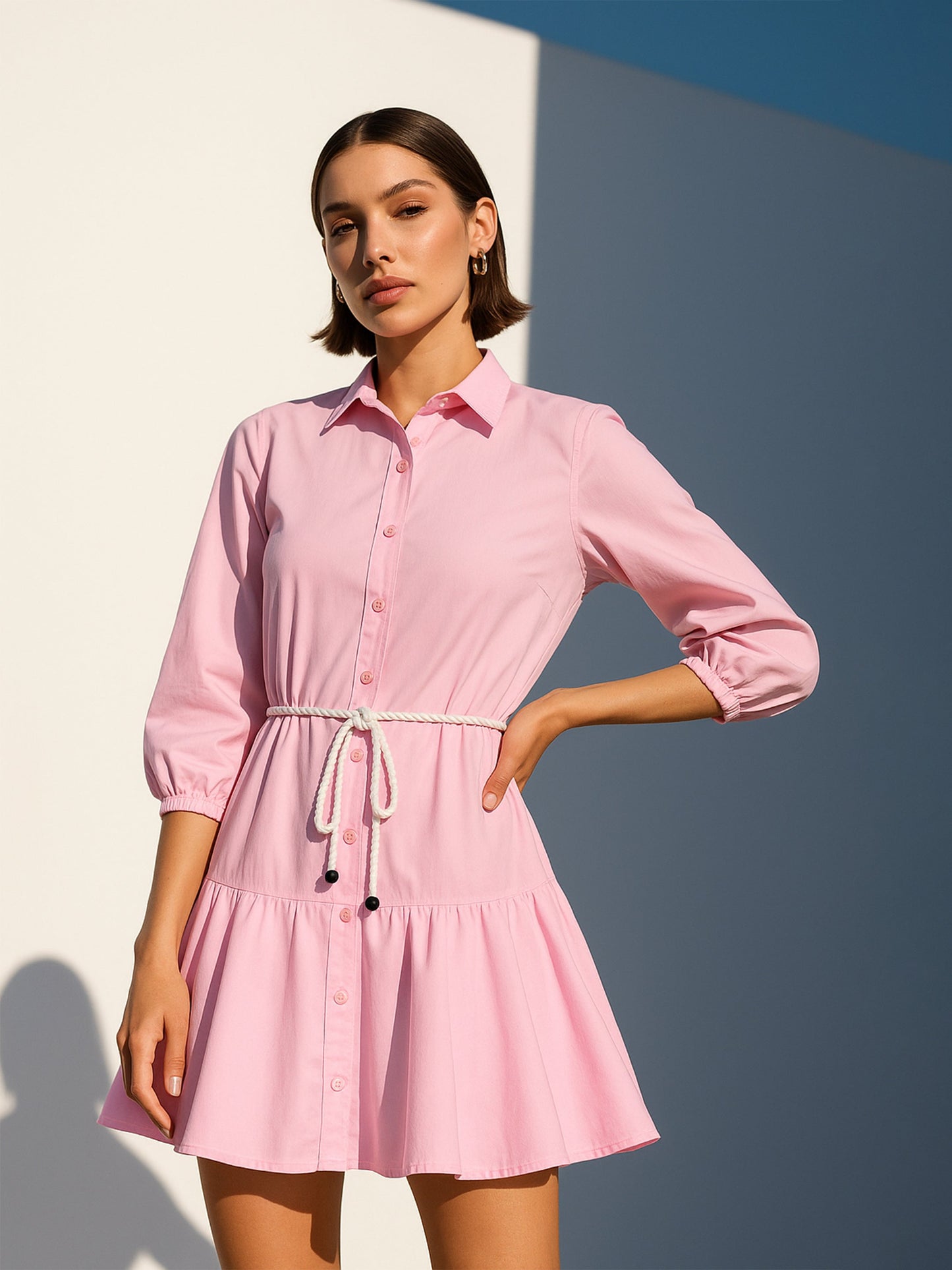 Pink Poplin Short Skater Dori-Belt Dress