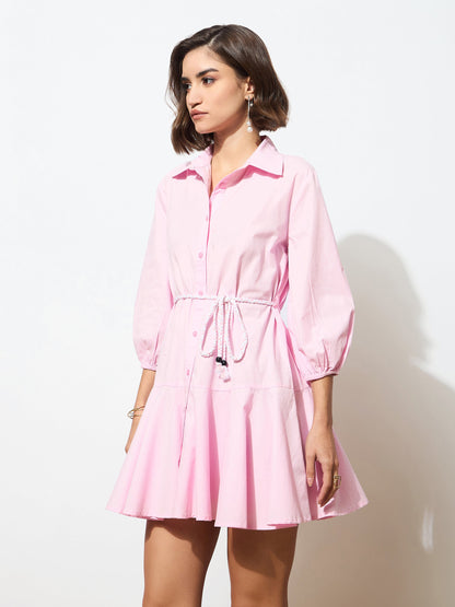 Pink Poplin Short Skater Dori-Belt Dress