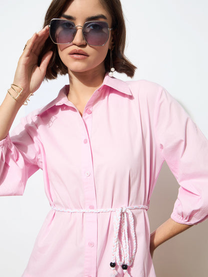 Pink Poplin Short Skater Dori-Belt Dress