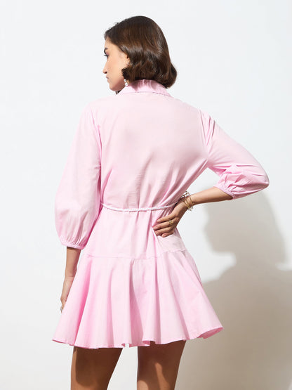 Pink Poplin Short Skater Dori-Belt Dress