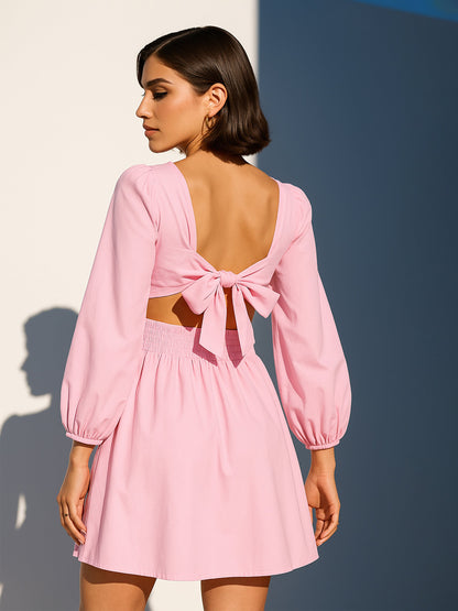 Pink Poplin Back Tie Knot Dress