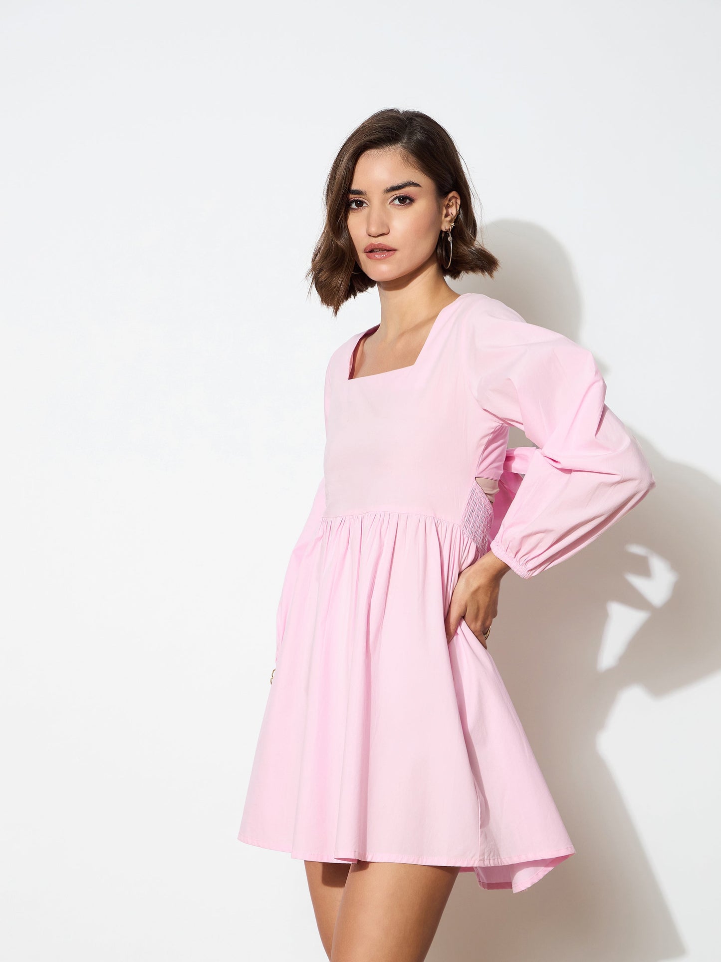 Pink Poplin Back Tie Knot Dress