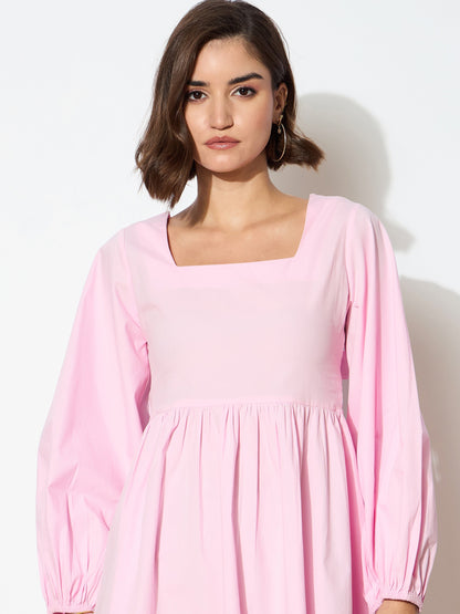 Pink Poplin Back Tie Knot Dress