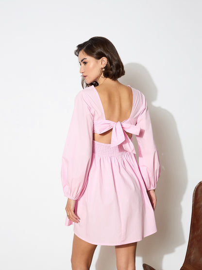 Pink Poplin Back Tie Knot Dress
