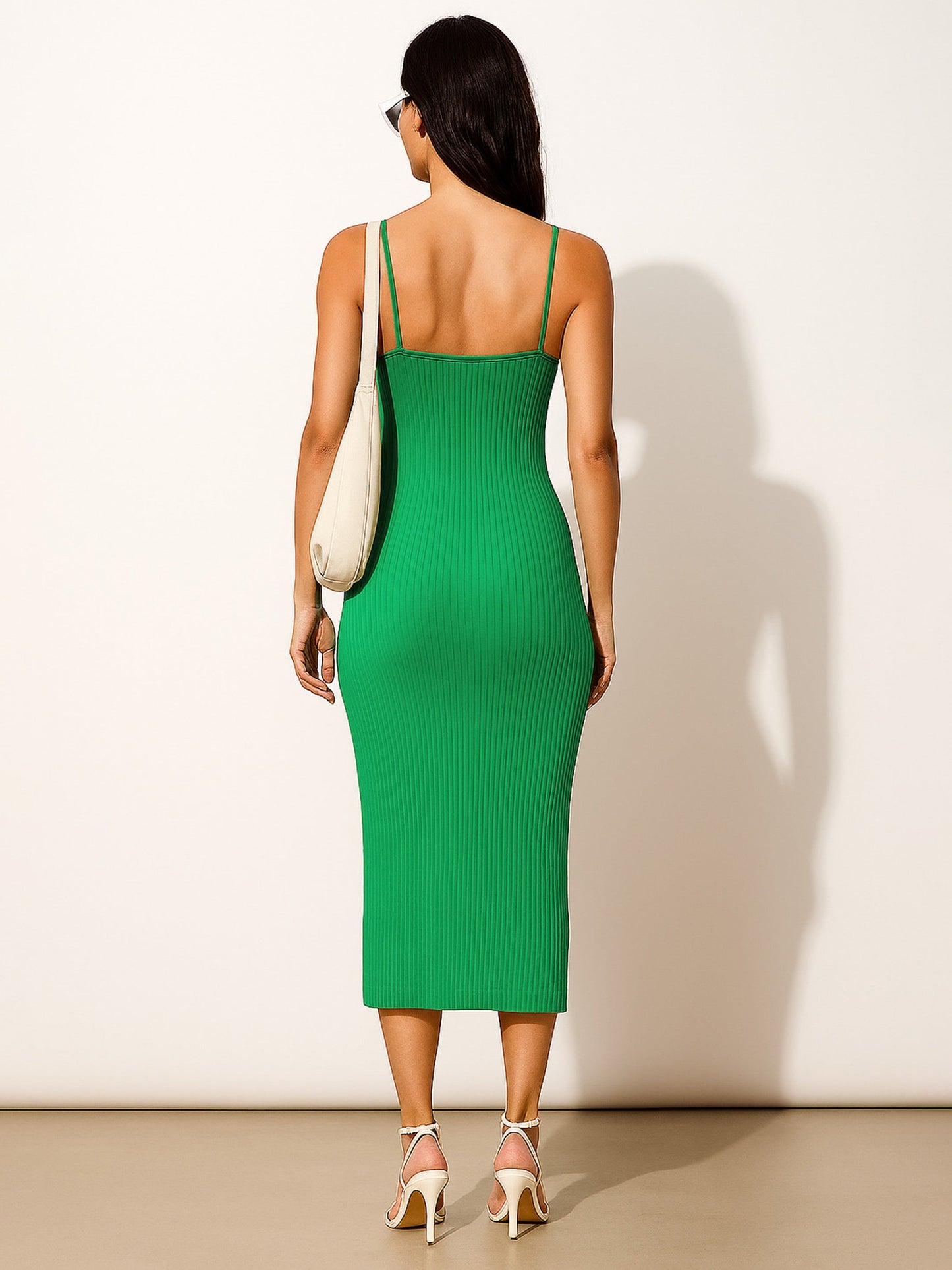 Green Rib Strappy Slip-on Dress