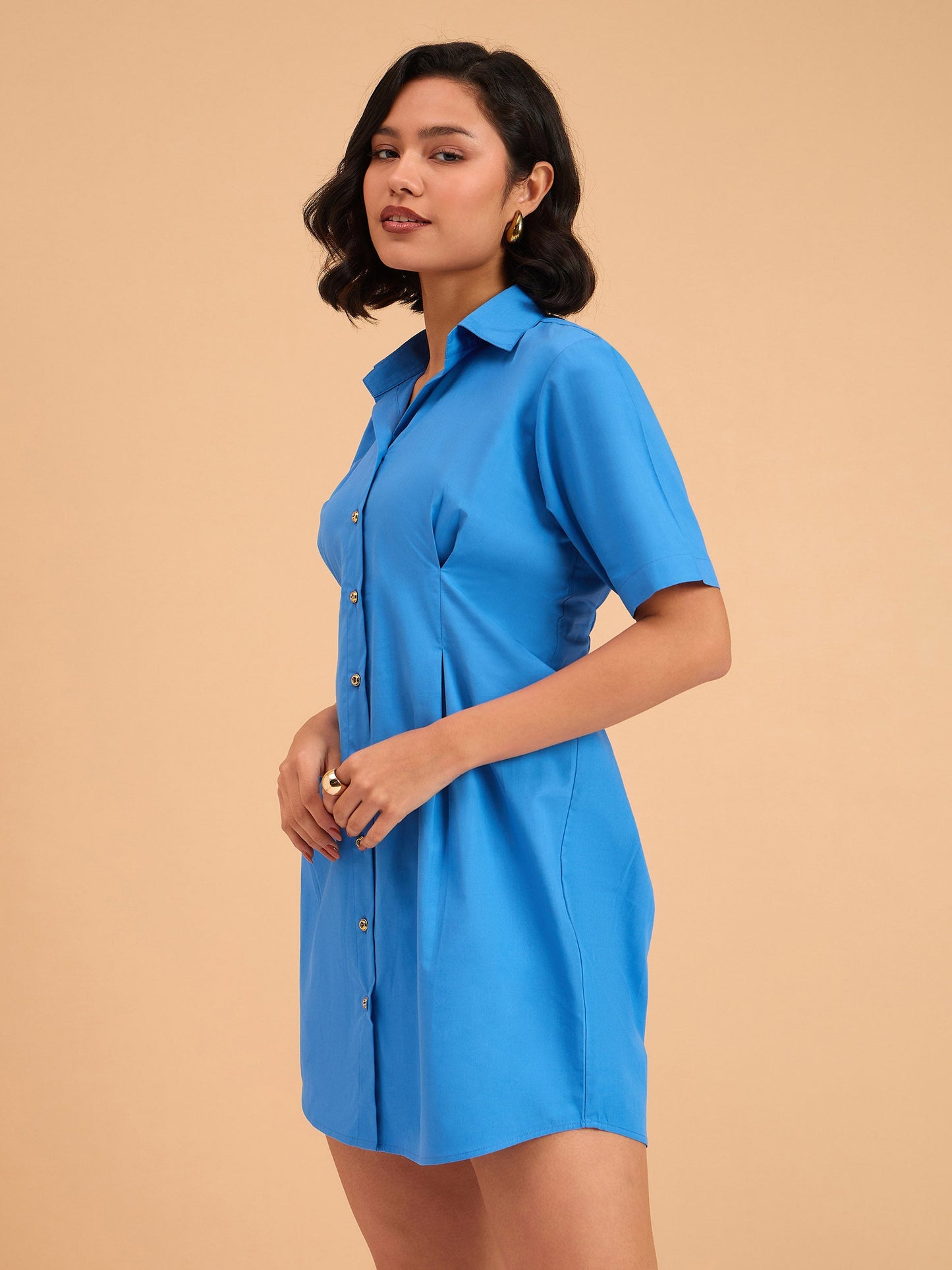 Royal Smocked Pure Cotton Shirt Mini Dress