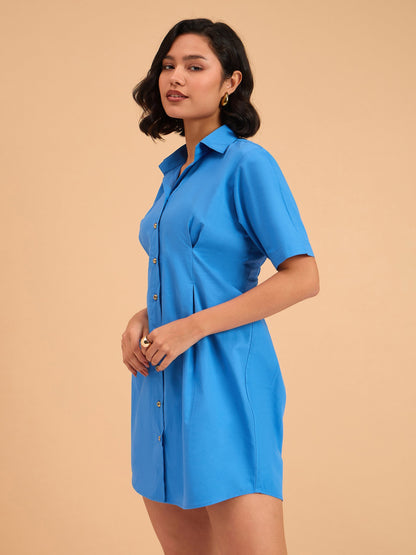 Royal Smocked Pure Cotton Shirt Mini Dress