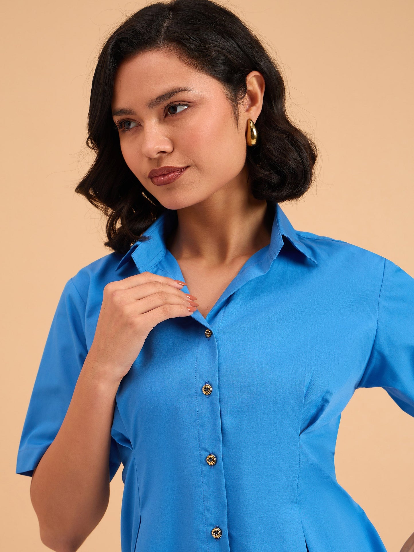Royal Smocked Pure Cotton Shirt Mini Dress