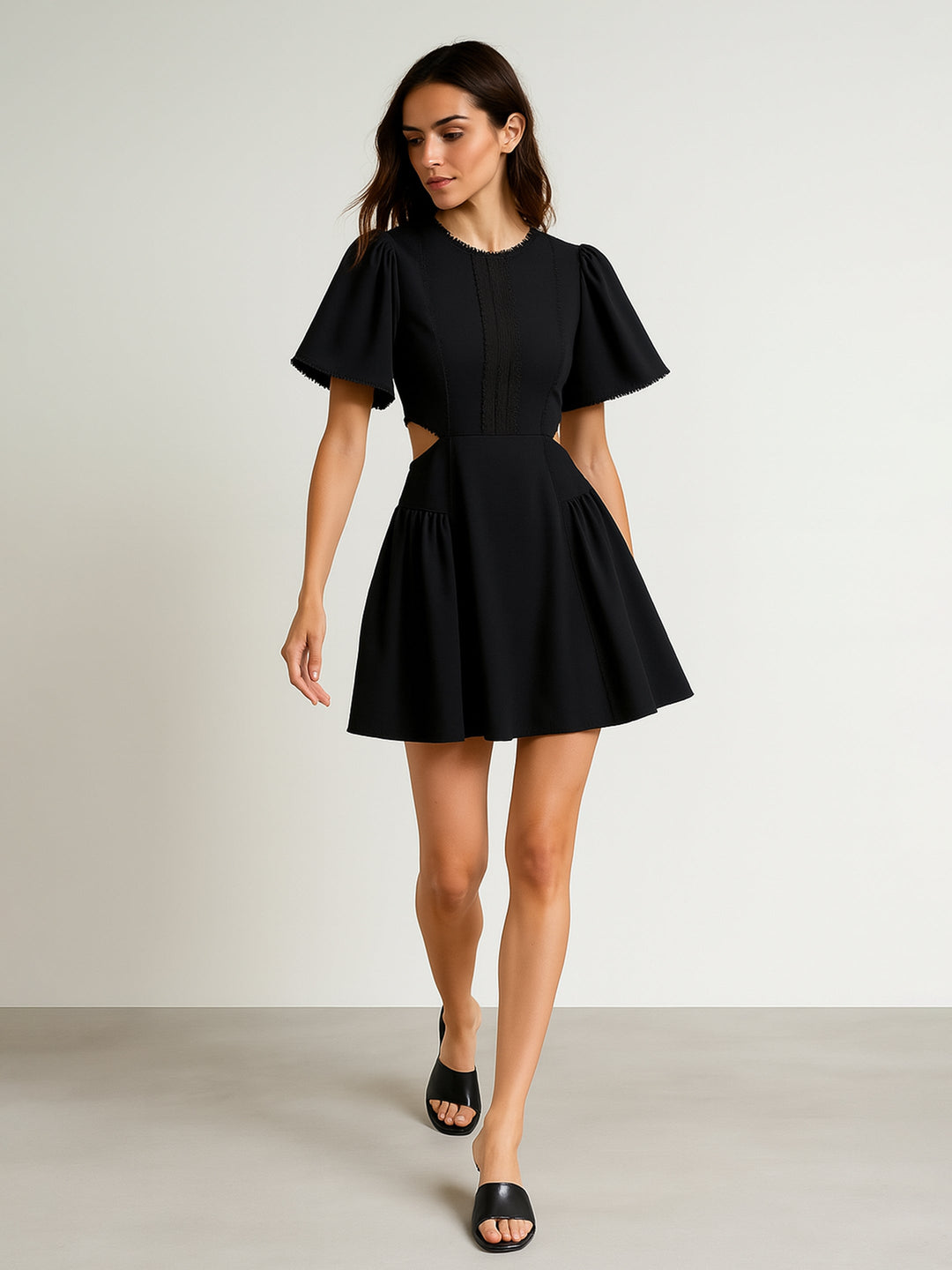 Women Black Side Cut Out Short Dress