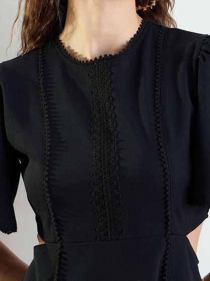 Women Black Side Cut Out Short Dress