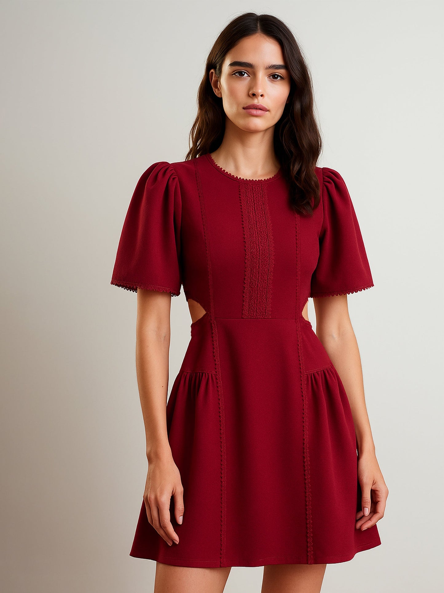 Women Maroon Side Cut Out Short Dress