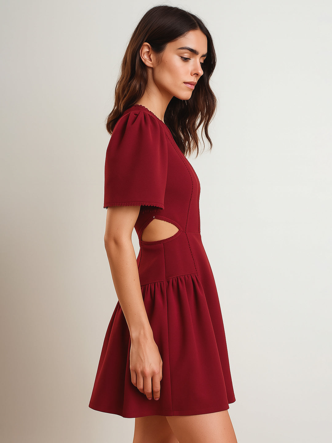 Women Maroon Side Cut Out Short Dress