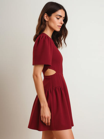 Women Maroon Side Cut Out Short Dress