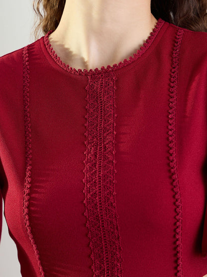 Women Maroon Side Cut Out Short Dress