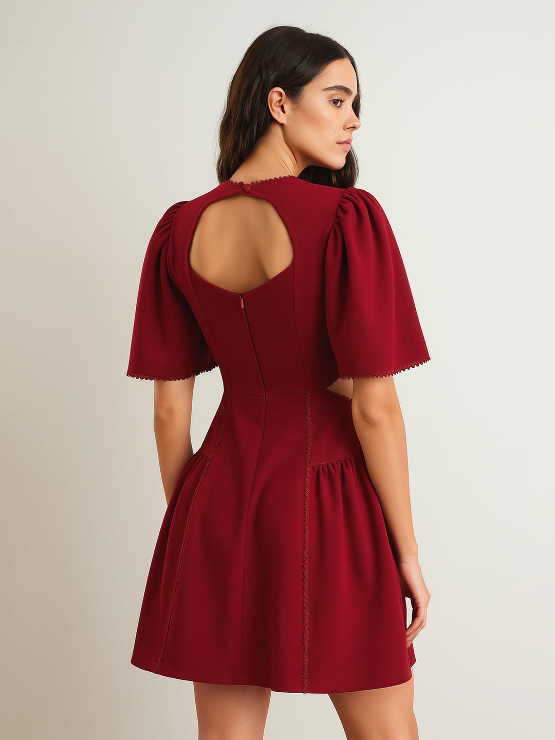 Women Maroon Side Cut Out Short Dress