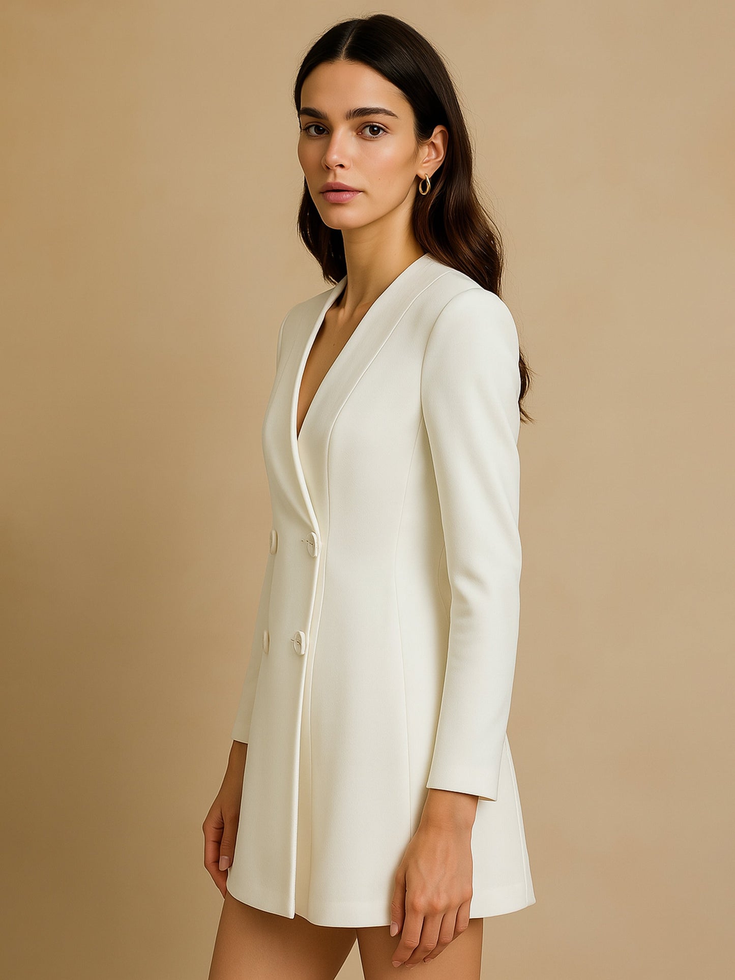 Women White Double Breasted Short Dress